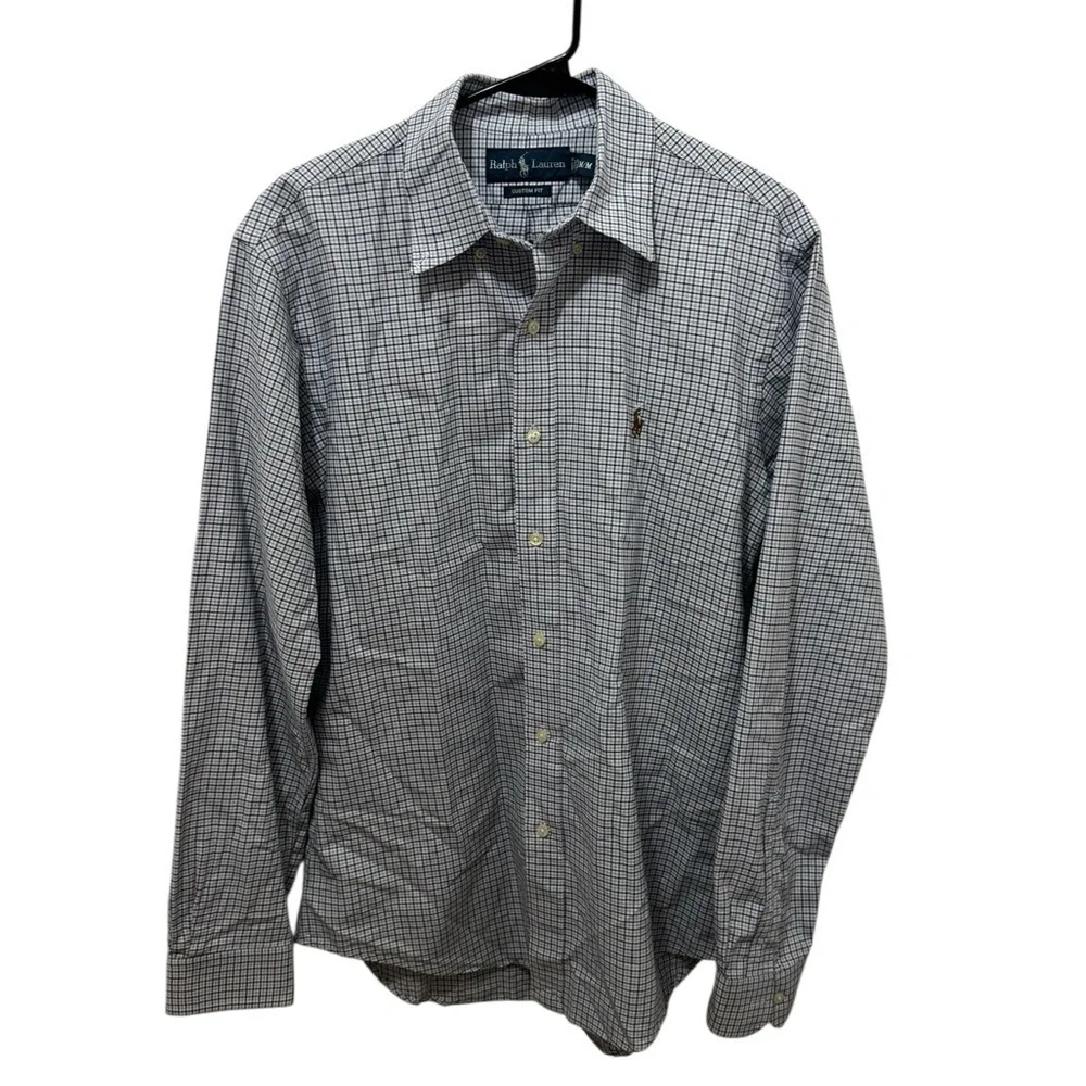 Ralph Lauren Men’s Blue Plaid Custom Fit Button Down Front Size Medium